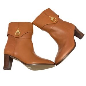 New Arezzo Vivian Mid Block Tan Leather Heeled Boots Size 7.5